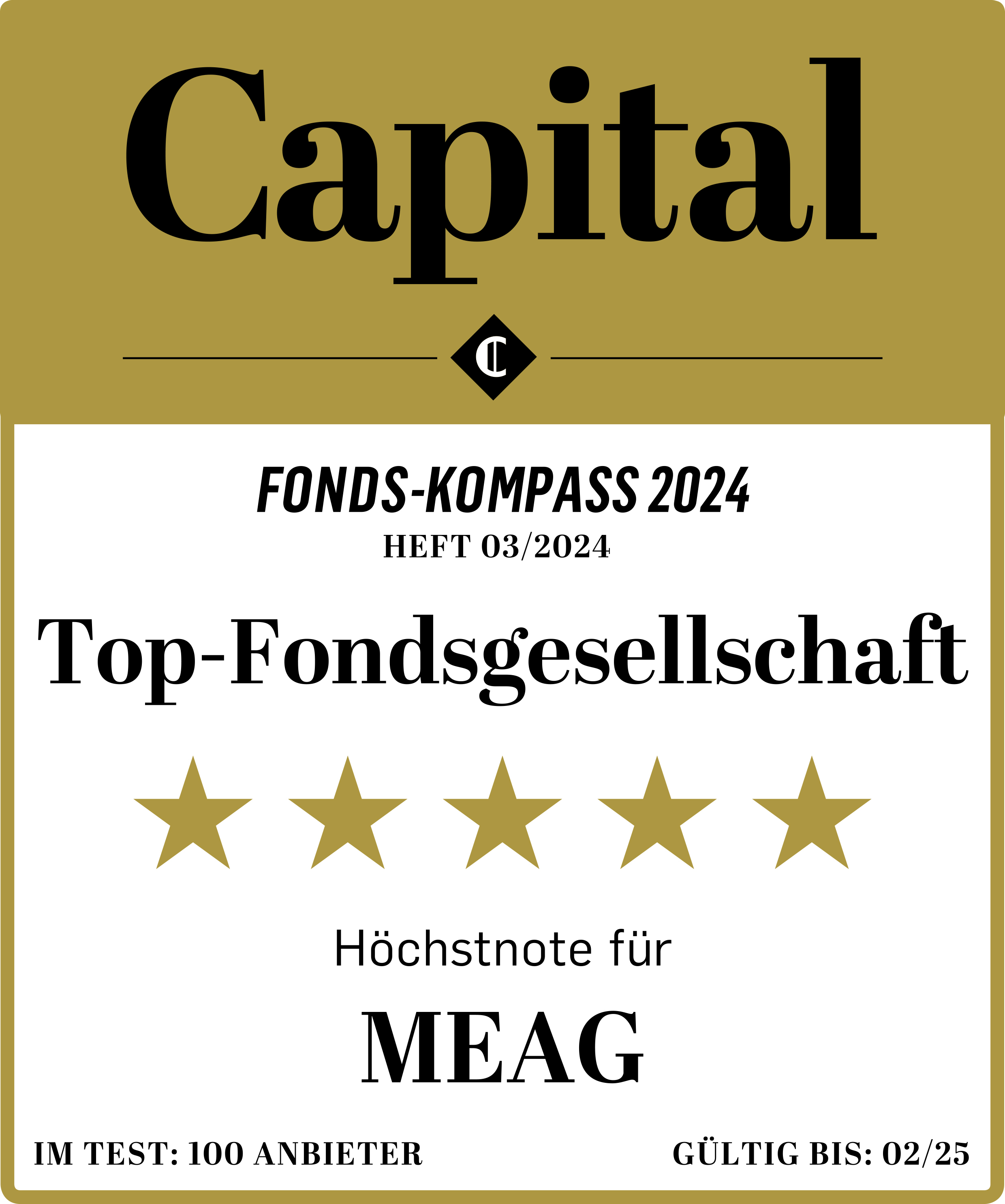 Capital Fonds-Kompass 2024: MEAG erhält die Höchstnote als Top-Fondsgesellschaft.